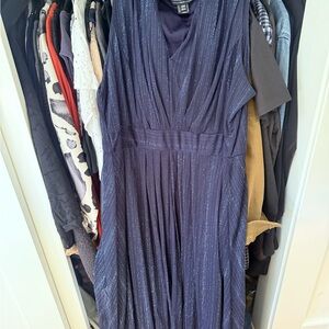 Alexa B Nites Navy Midi Dress with Silver Sparkle 20W